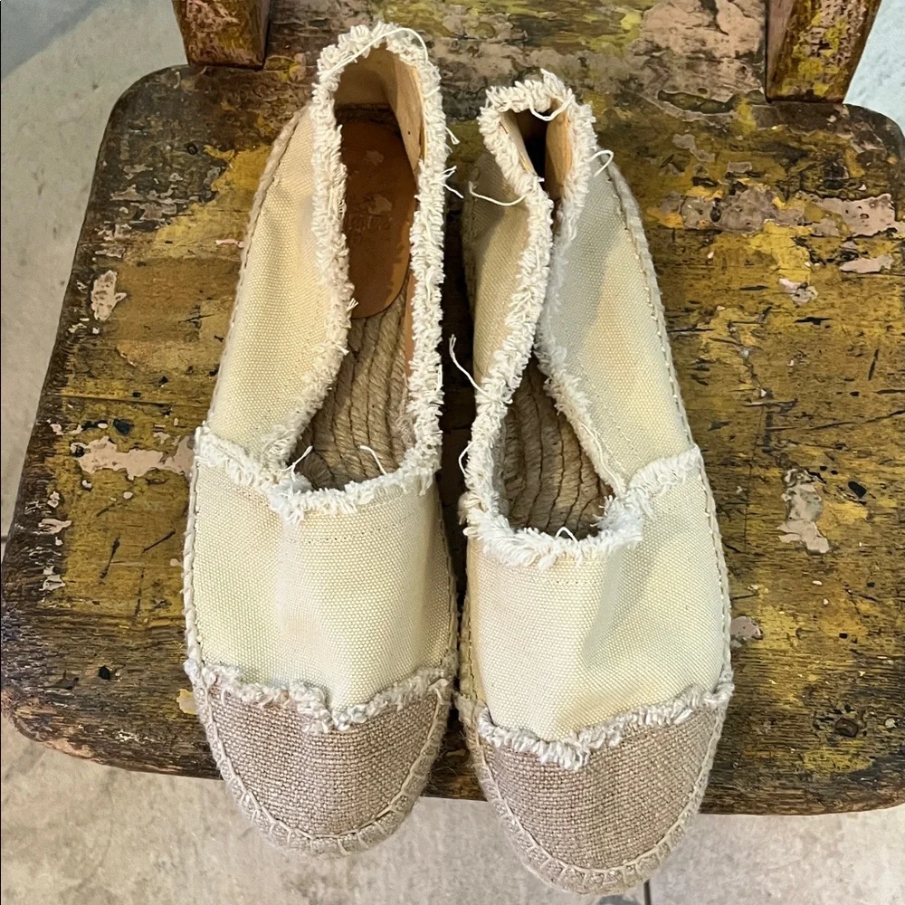 Castaner Cream and Tan Espadrille Flats